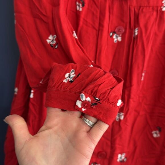 Popsugar Red Babydoll Floral Button-Up Dress Size S NWT - Picture 3 of 6